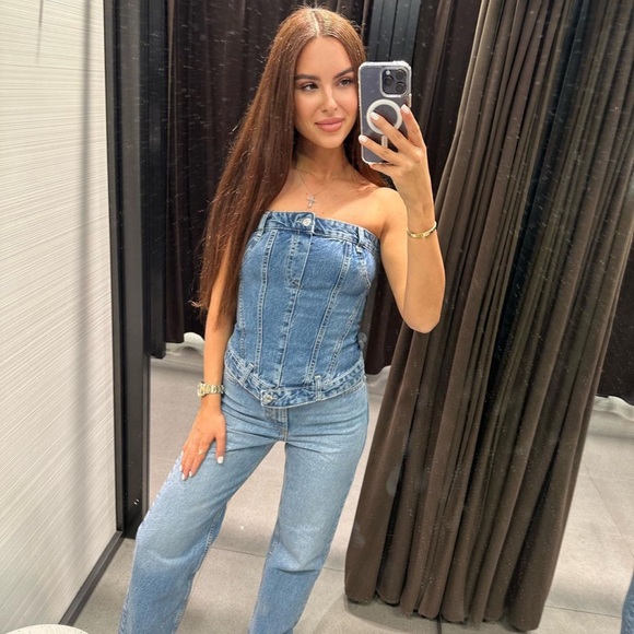 Zara Corset Style Denim Top - Picture 3 of 17